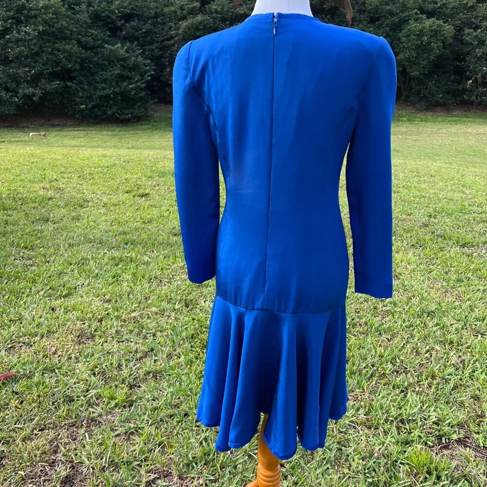 Carolina Herrara Vintage Cobalt Blue Drop Waist Flounce Dress sz 10 - Picture 4 of 11